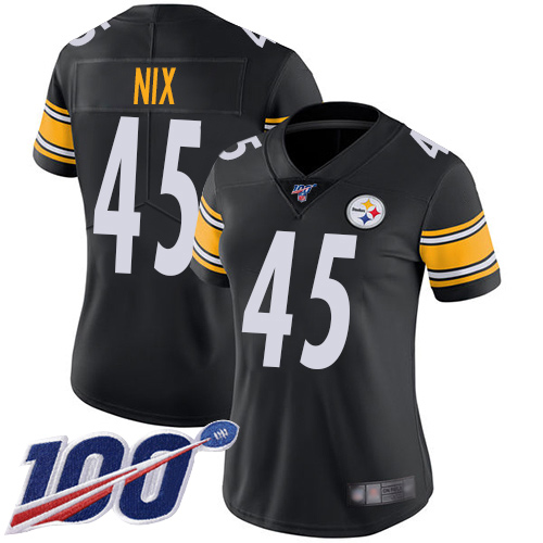 Women Pittsburgh Steelers Football #45 Limited Black Roosevelt Nix Home 100th Season Vapor Untouchable Nike NFL Jersey->youth nfl jersey->Youth Jersey